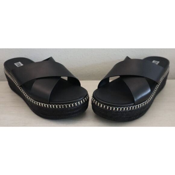 FitFlop Women's Sz 9 Black Eloise Espadrille Leather Wedge Cross Slides - Picture 13 of 15